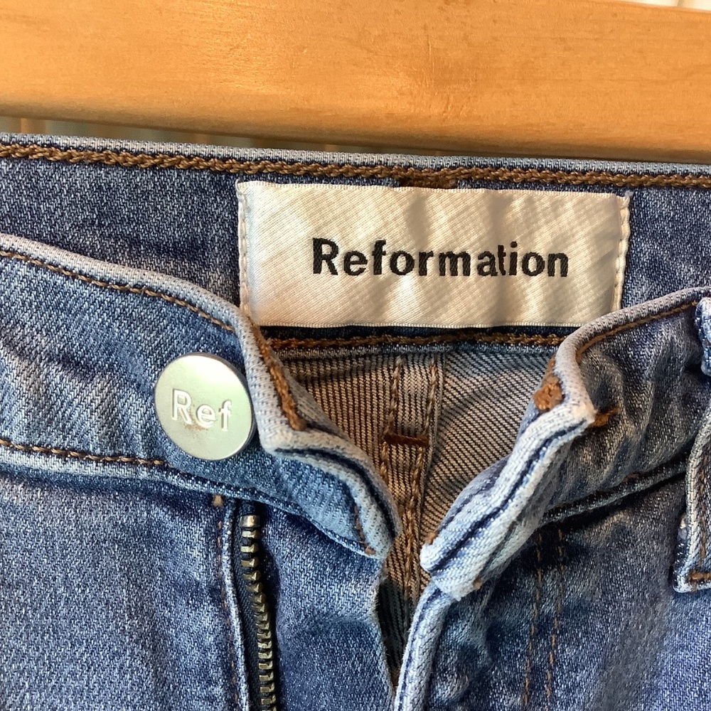 REFORMATION High & Skinny Jeans Rhine Wash Blue Denim Stretch Size 25 - Picture 4 of 8